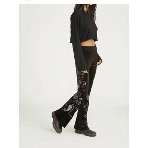 Free People Driftwood Pants Farrah Velvet Flare Brown Boho Bohemian Romantic S